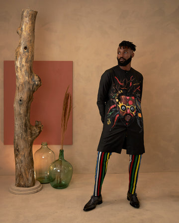 Conjunto de caftán y pantalón aso oke pintados a mano