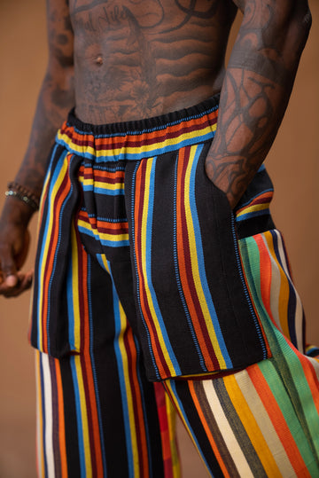 Pantalones de pierna ancha en mezcla Aso Oke Ft con bolsillos delanteros, laterales y traseros