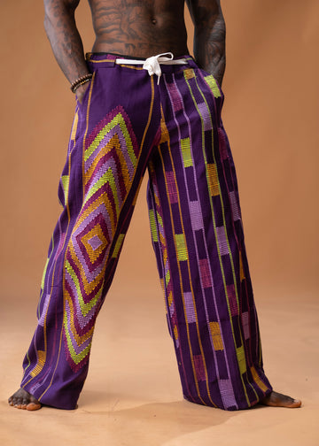 Pantalones de pierna ancha en Akwete Ft Bolsillos delanteros y bolsillos traseros