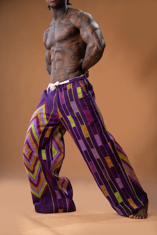 Pantalones de pierna ancha en Akwete Ft Bolsillos delanteros y bolsillos traseros