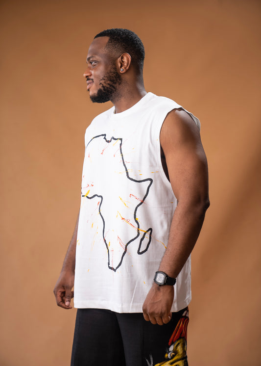 Corte relajado sin mangas Ft Arte africano pintado a mano