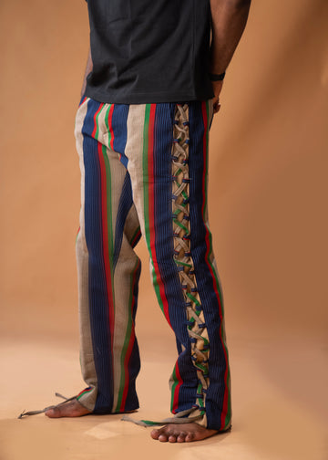Pantalones de pierna ancha en Aso Oke Ft Bolsillos delanteros y bolsillos traseros