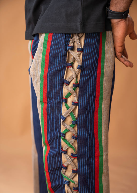 Pantalones de pierna ancha en Aso Oke Ft Bolsillos delanteros y bolsillos traseros
