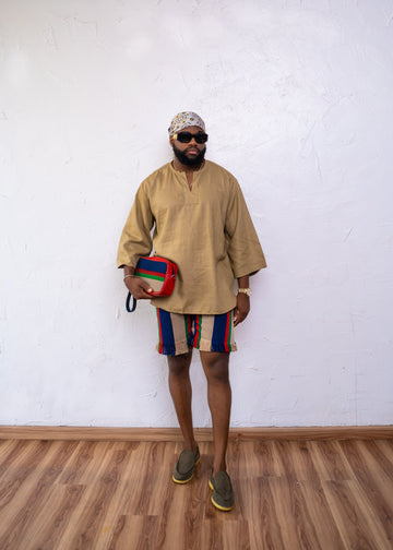 Men's Oversize Linen Top, Short and Bag Set