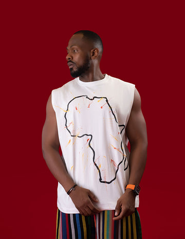 Camiseta sin mangas de corte relajado con arte africano pintado a mano