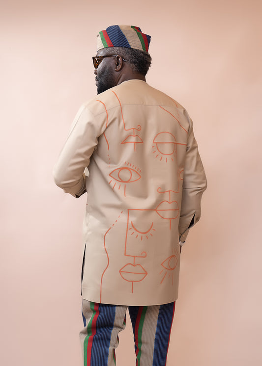 Caftán y pantalón con diseño de líneas