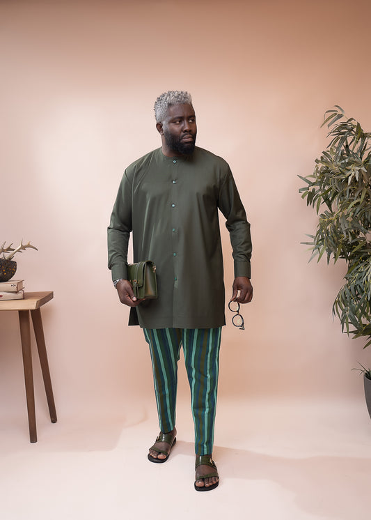Conjunto de caftán y pantalón aso oke pintados a mano