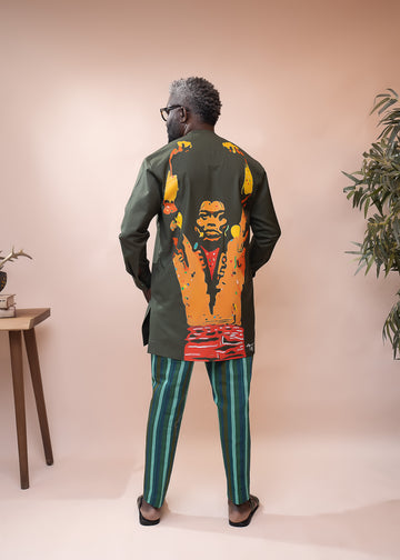 Conjunto de caftán y pantalón aso oke pintados a mano