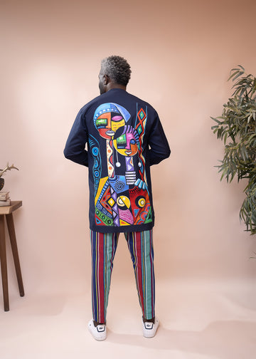 Conjunto de caftán y pantalón aso oke pintados a mano