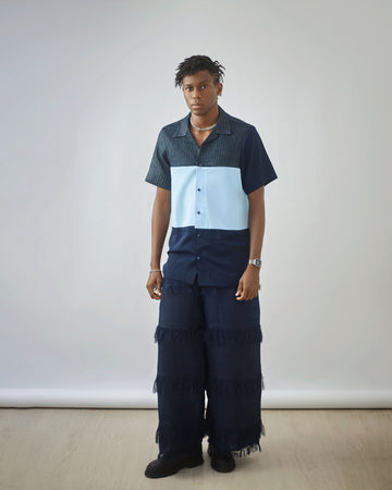 Camisa de manga corta x pantalón ancho con flecos