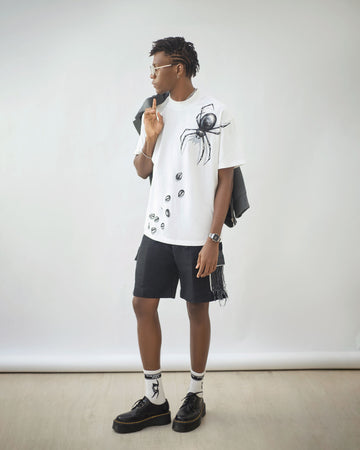 Hand-Painted Spidey White T-Shirt x Aso Oke Jorts