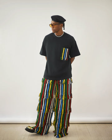Camiseta de corte relajado x Pantalón con flecos Aso Oke