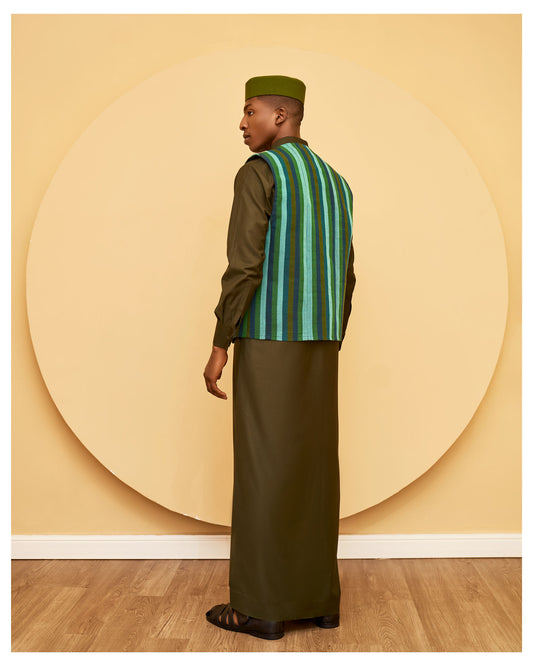 Green Statement Jalabiya and Aso-Oke Waistcoat set