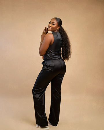 Abrigo de seda con borlas Aso-Oke y pantalón holgado