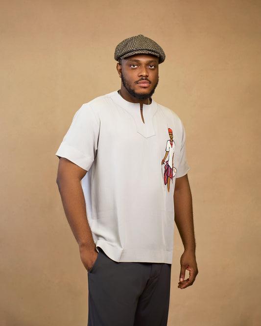 Camisa con estampado de arte de bolsillo y pantalón holgado
