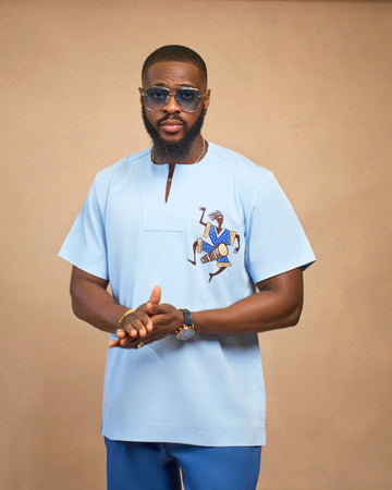 Camisa con estampado de arte de bolsillo y pantalón holgado
