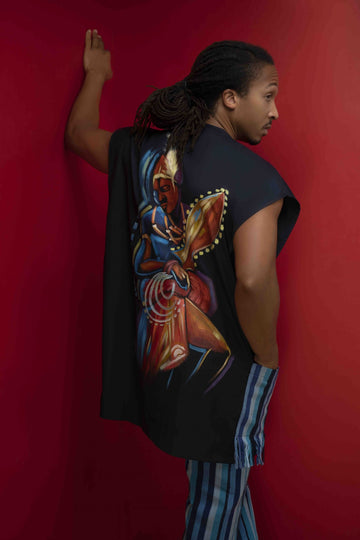 Conjunto de pantalón y danshiki masculino pintado a mano