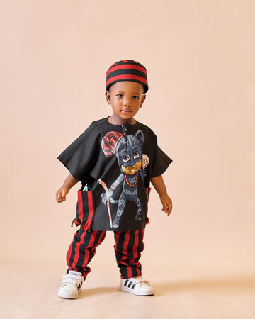 Danshiki pintado a mano, pantalón Aso Oke + gorra Kwankwaso