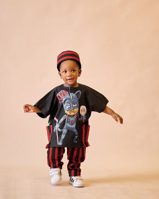 Hand Painted Danshiki, Aso Oke Pants + Kwankwaso cap