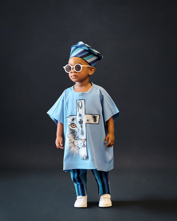 Hand Painted Agbada, Aso Oke Pants + Fila