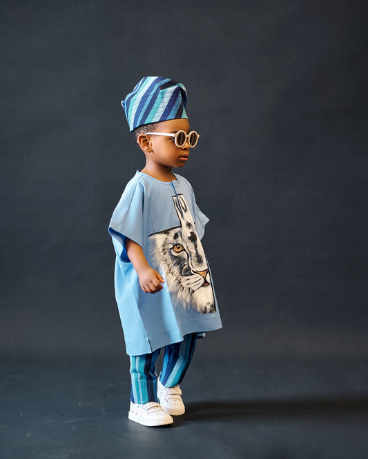 Hand Painted Agbada, Aso Oke Pants + Fila
