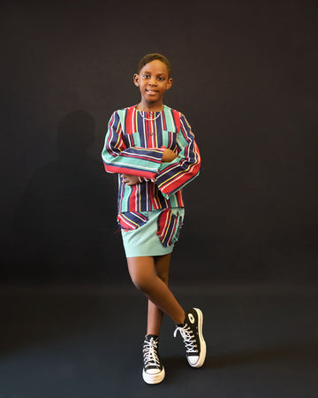 Chaqueta Aso-Oke x Falda con parches Love