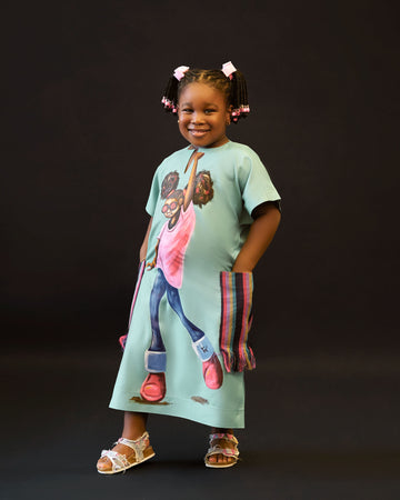 Mini abaya pintada a mano con bolsillos aso-oke
