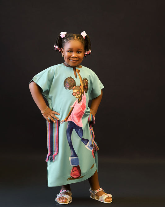 Mini abaya pintada a mano con bolsillos aso-oke