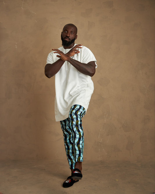 Conjunto de pantalón y danshiki de terciopelo para hombre