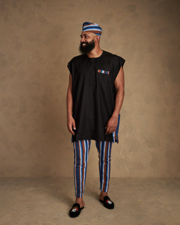 Conjunto de pantalón Danshiki masculino y Aso Oke pintados a mano