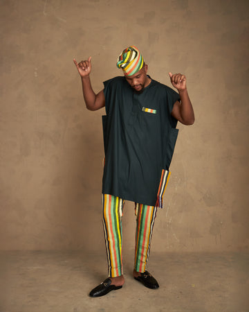 Conjunto de pantalón Danshiki masculino y Aso Oke pintados a mano