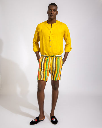 Conjunto de camisa de lino y pantalón corto Aso Oke