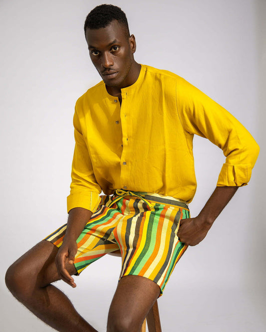 Conjunto de camisa de lino y pantalón corto Aso Oke