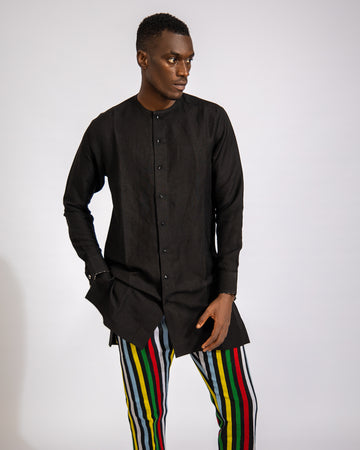 Conjunto de camisa y pantalón de lino negro