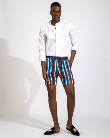 Linen Shirt and Kaya Aso Oke Short Set
