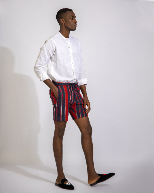 Conjunto de camisa de lino y pantalón corto Kofi Aso Oke
