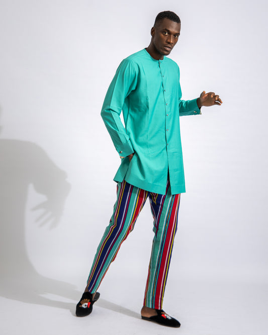 Conjunto de camisa de lino y pantalón Aso Oke