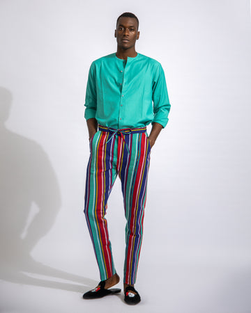 Conjunto de camisa de lino y pantalón Aso Oke