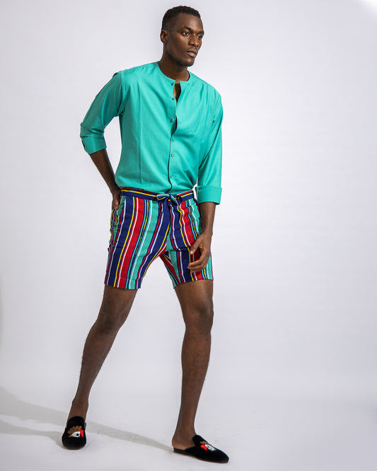 Conjunto de camisa de lino y pantalón corto Zuri Aso Oke
