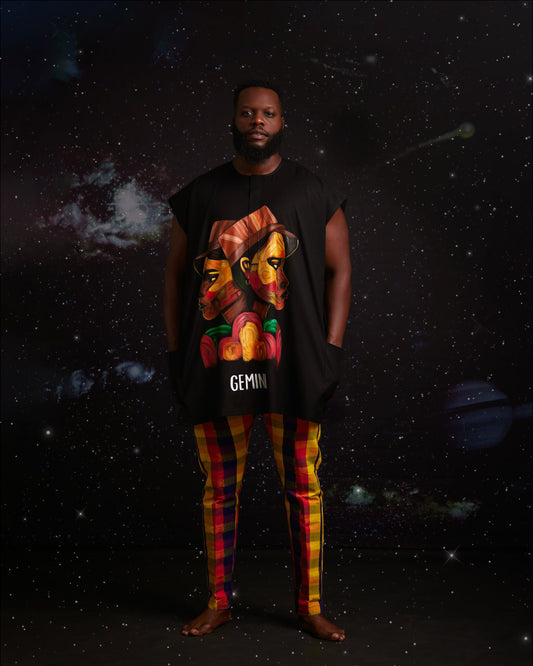 Conjunto de pantalón y danshiki pintado a mano - Géminis