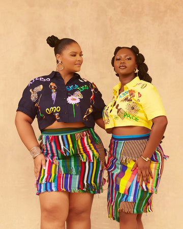 Conjunto de falda con parche de flecos Aso-Oke y top corto SISI-EKO