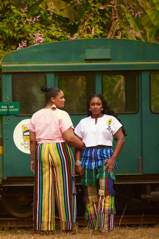Pantalón con flecos Takunsi Aso Oke x top corto
