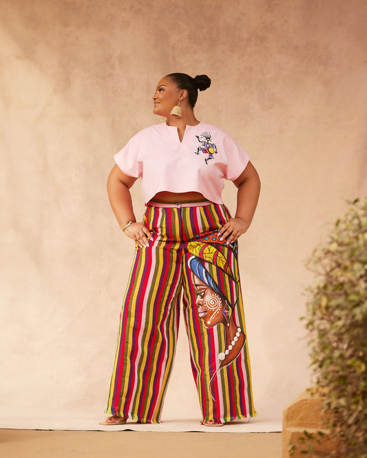Pantalón con flecos y top corto Takunsi Aso-Oke