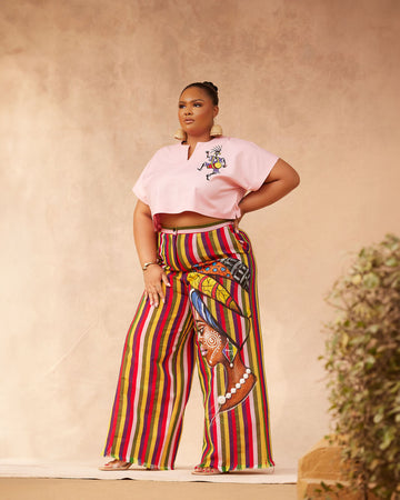 Pantalón con flecos y top corto Takunsi Aso-Oke