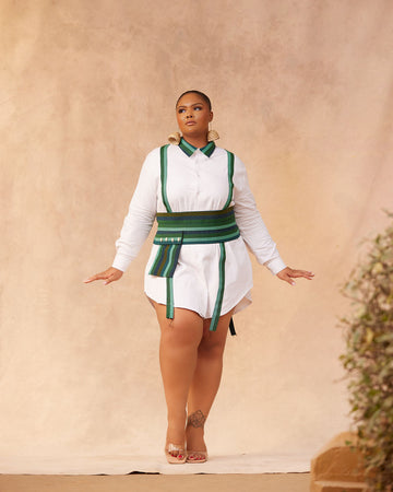 Vestido camisero y cinturón de bolsillo estilo Aso Oke