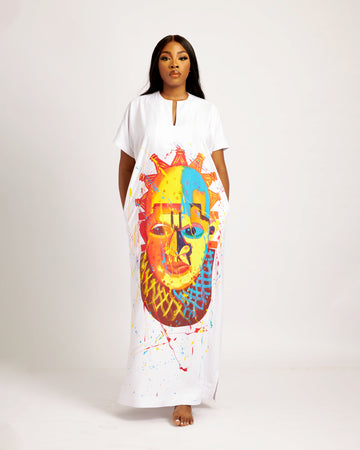 Abaya blanca pintada a mano