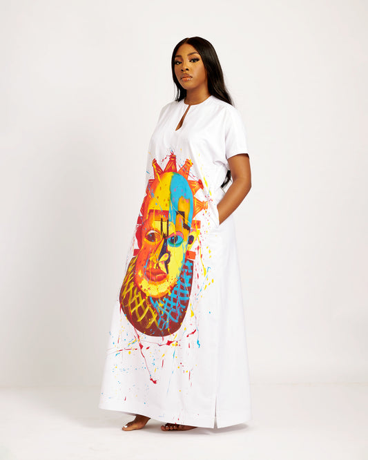 Abaya blanca pintada a mano