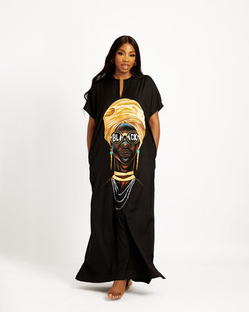 Abaya negra pintada a mano