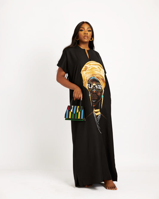 Abaya negra pintada a mano