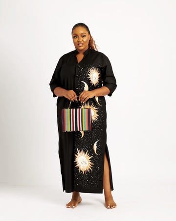Small Aso Oke Bag x Black Abaya Set